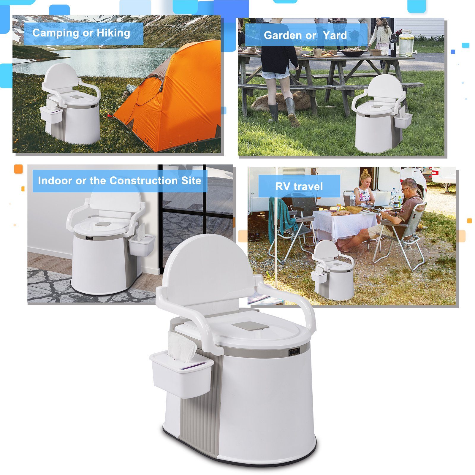 FCH Campingtoilette Tragbare mit Sitz, Deckel, Papierhandtuchbox, Camping