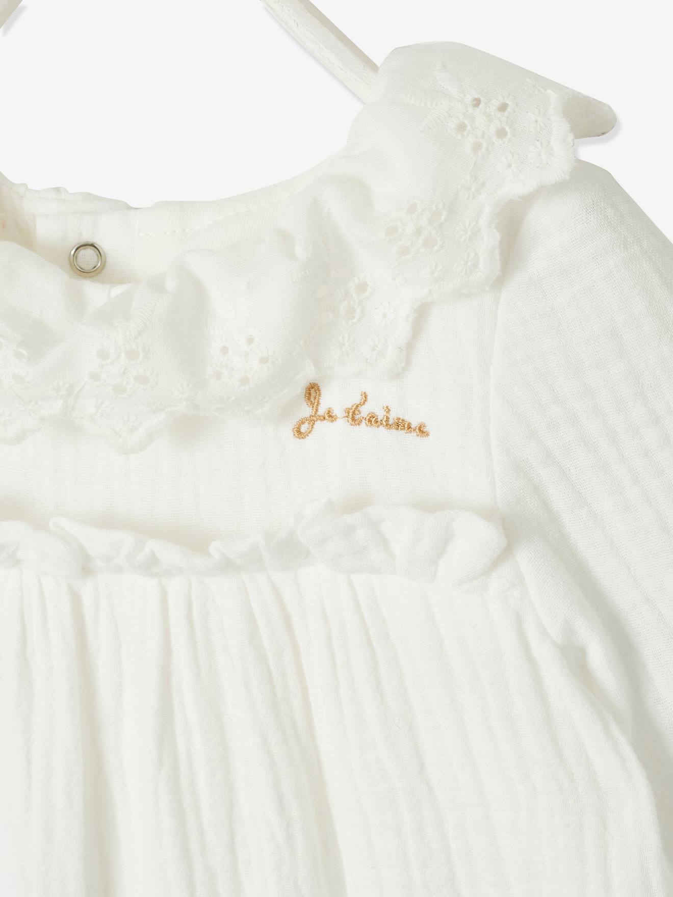 Vertbaudet Mädchen Baby Overall, Lochstickerei - cappuccino