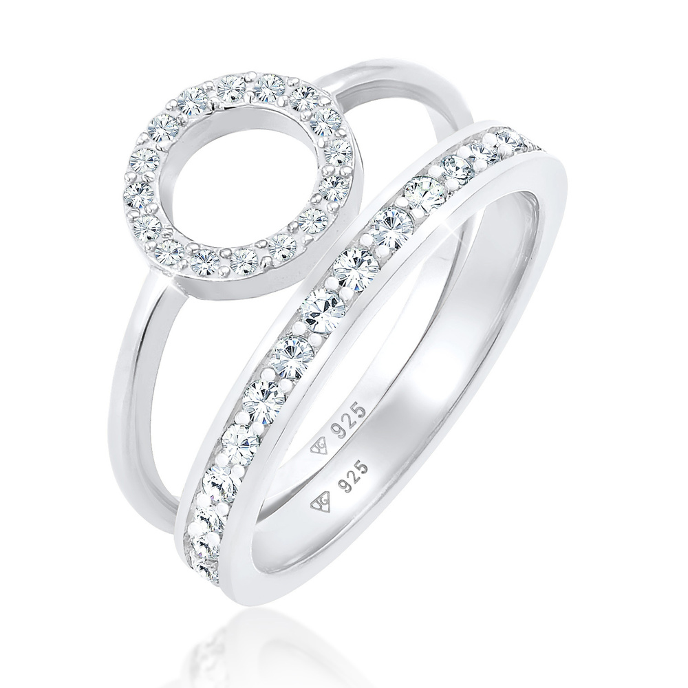 Elli PREMIUM Elli PREMIUM Bague Bague pour femme Duo Memorie Cercle Geo Timeless avec cristaux Bague