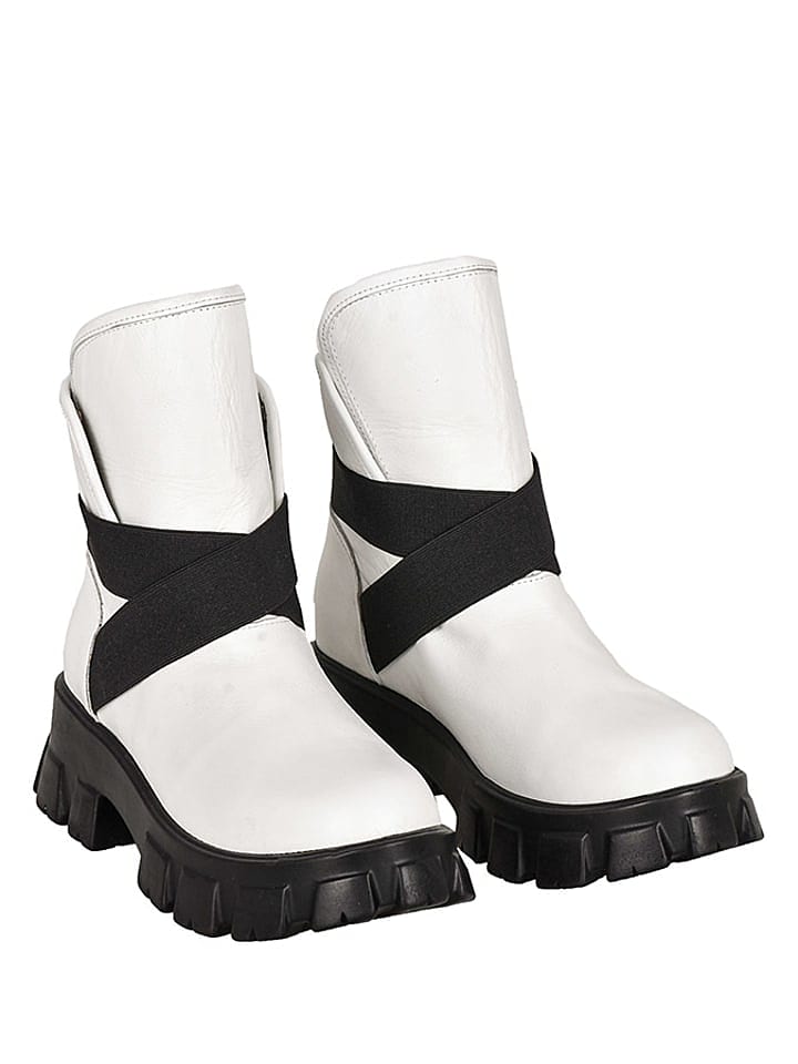 Noosy Leder-Boots in Weiß/ Schwarz günstig kaufen 36