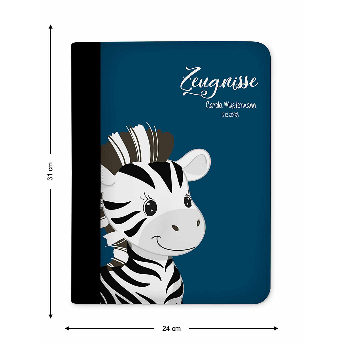 Zeugnismappe / Dokumentemappe mit Name personalisiert Zebra Blau