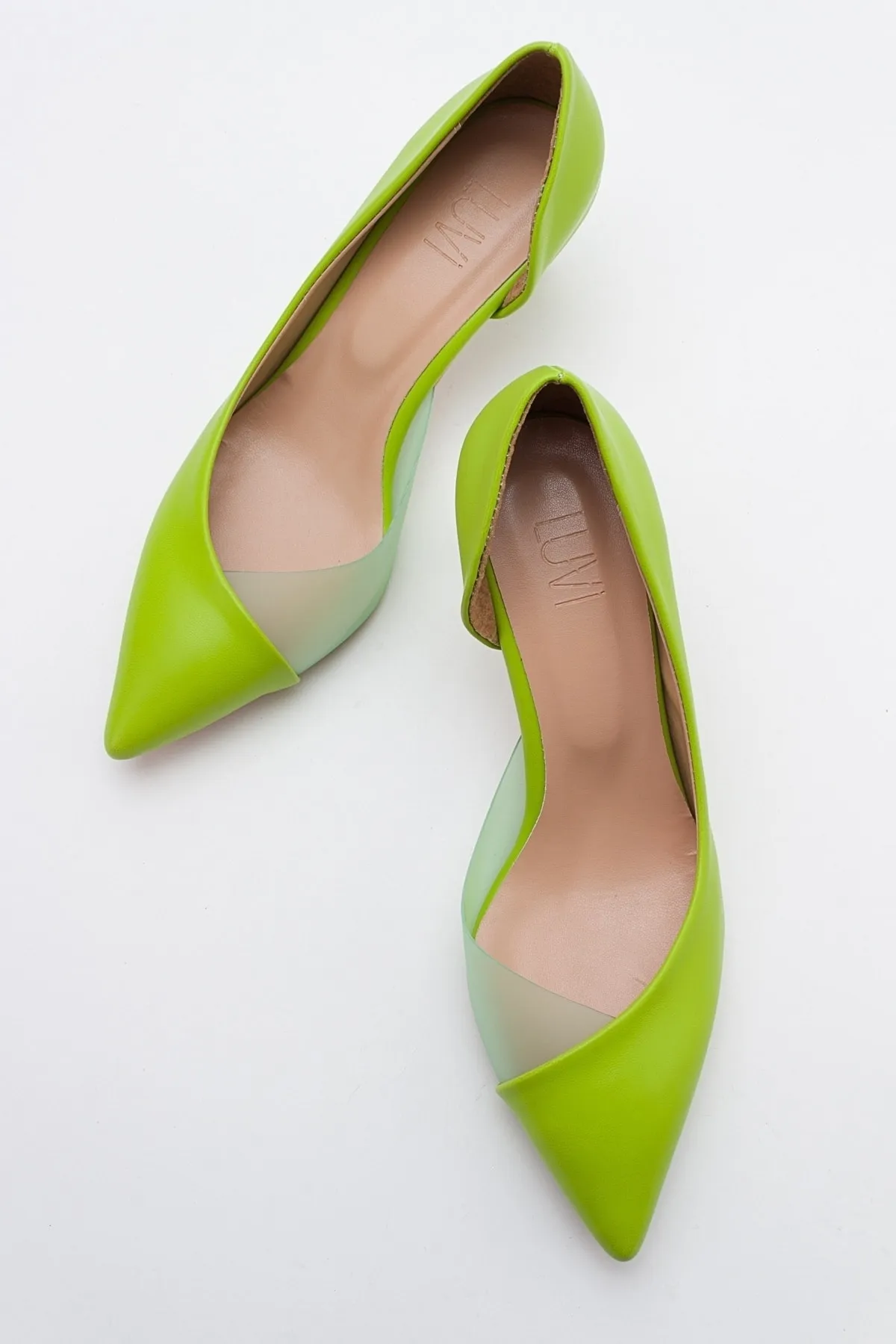 LuviShoes  353 Damenschuhe mit hellgrüner Haut und Absatz