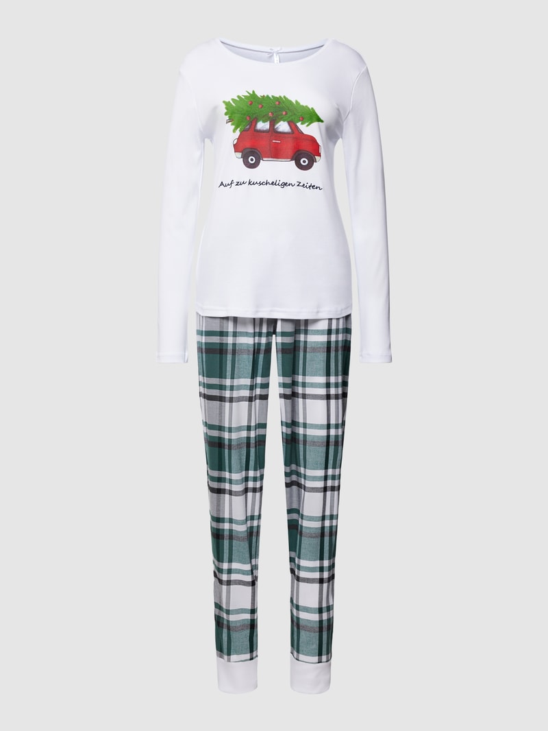 Pyjama mit Statement-Print Modell 'Kuschelige Zeiten' in weiß