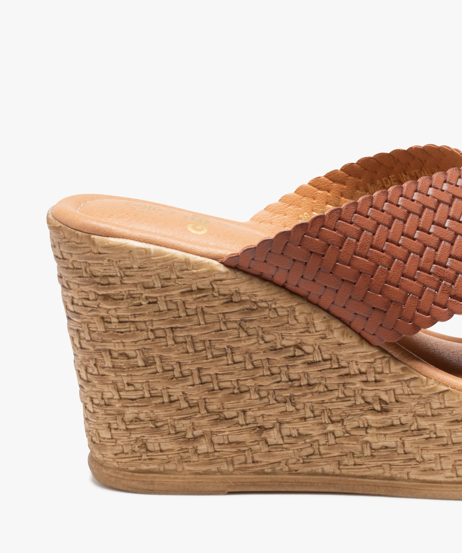 Sandales femmes à brides tressées et à talon compensé camel | GEMO
