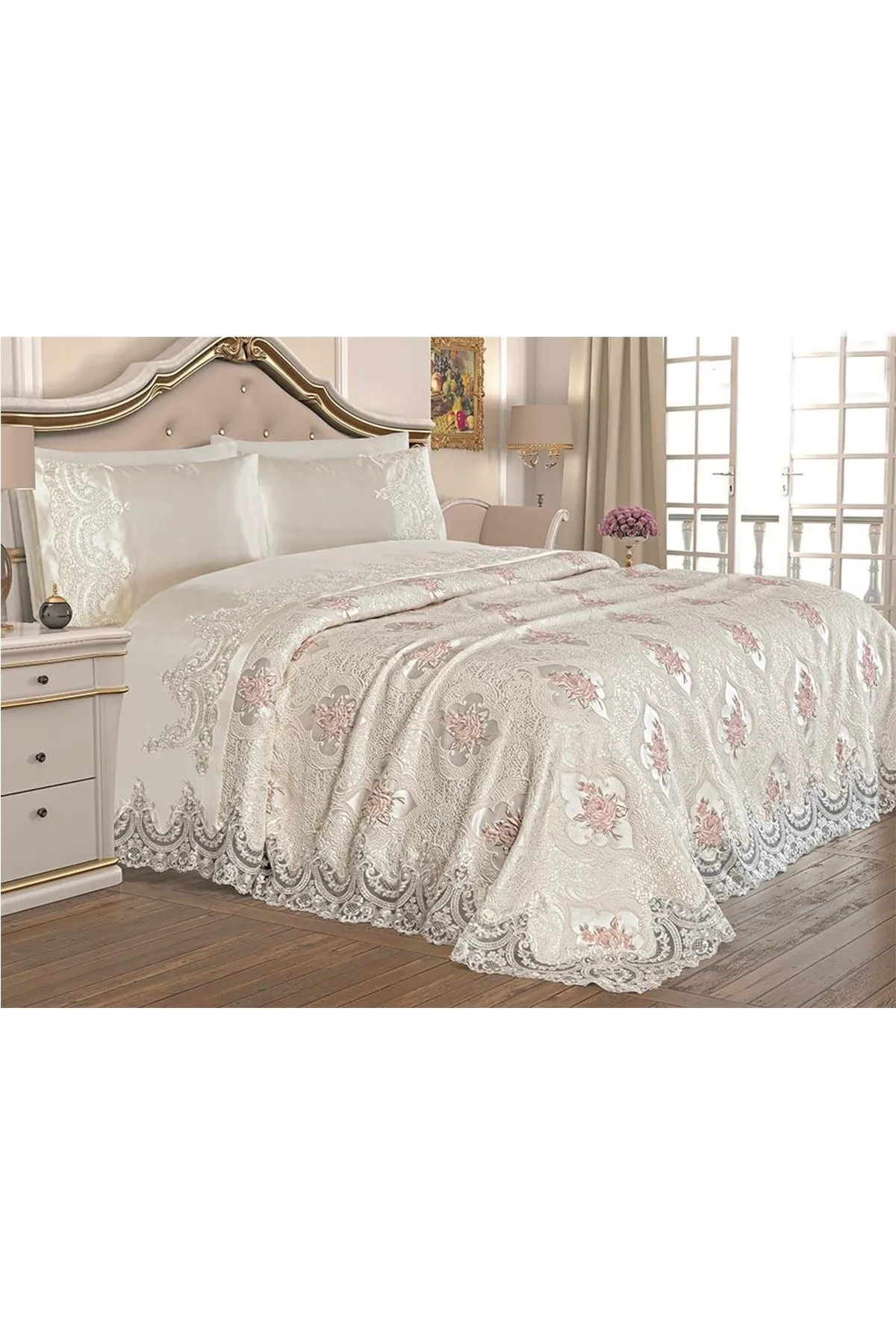 Çeyiz Diyarı  Französisch geschnürtes Single-Eylül-Piqué-Set in Creme