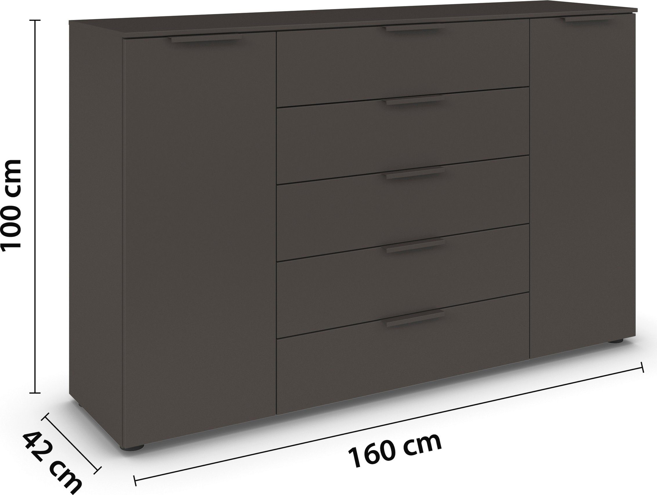 rauch Kommode Flipp, 2-türig mit 5 Schubladen und Soft-Close-Funktion in zwei Breiten