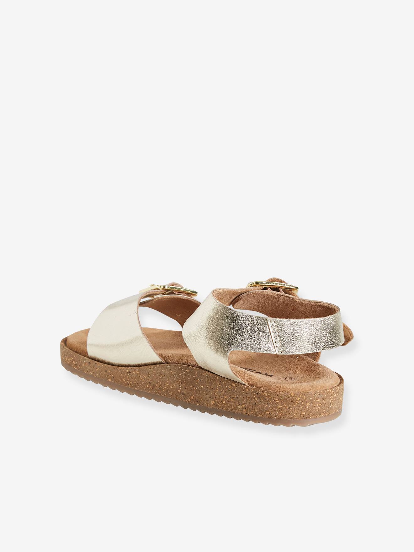 Sandales moussées cuir fille or
