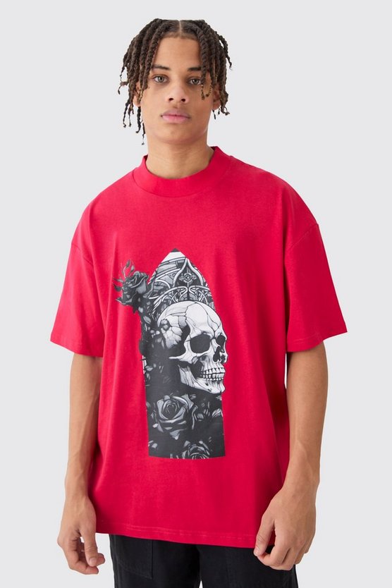 Oversize T-Shirt mit Totenkopf-Print