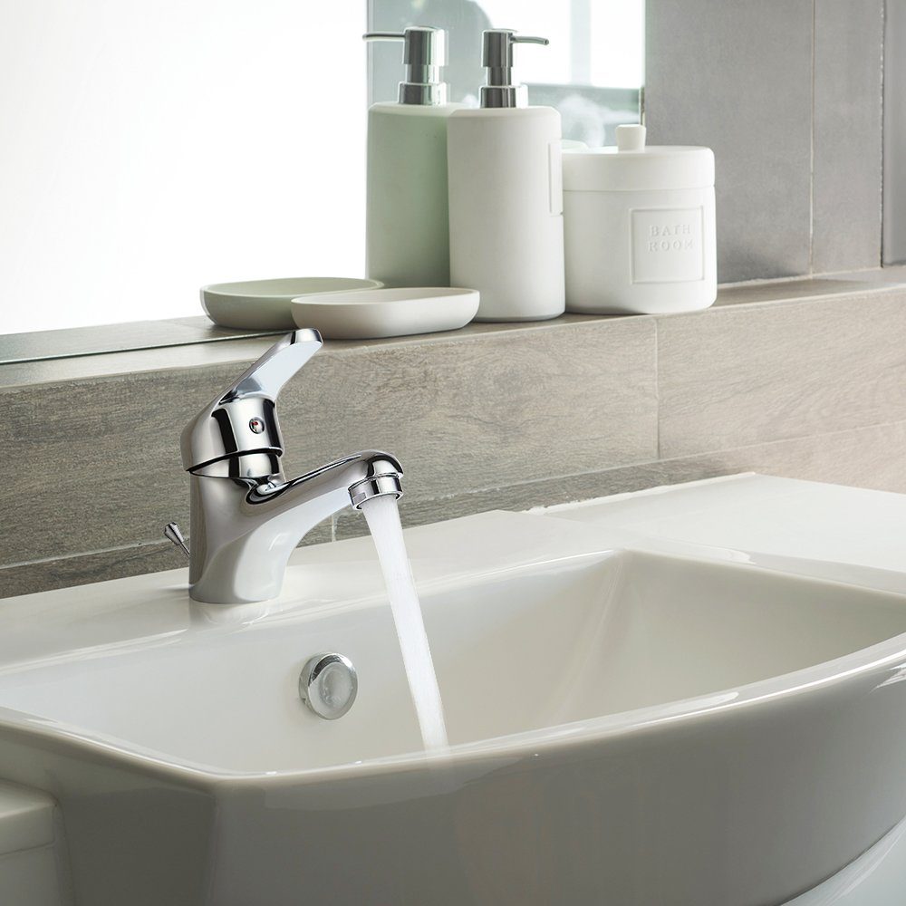 Auralum Waschtischarmatur mit Ablaufgarnitur Waschbecken Wasserhahn Mischbatterie Bad Armatur