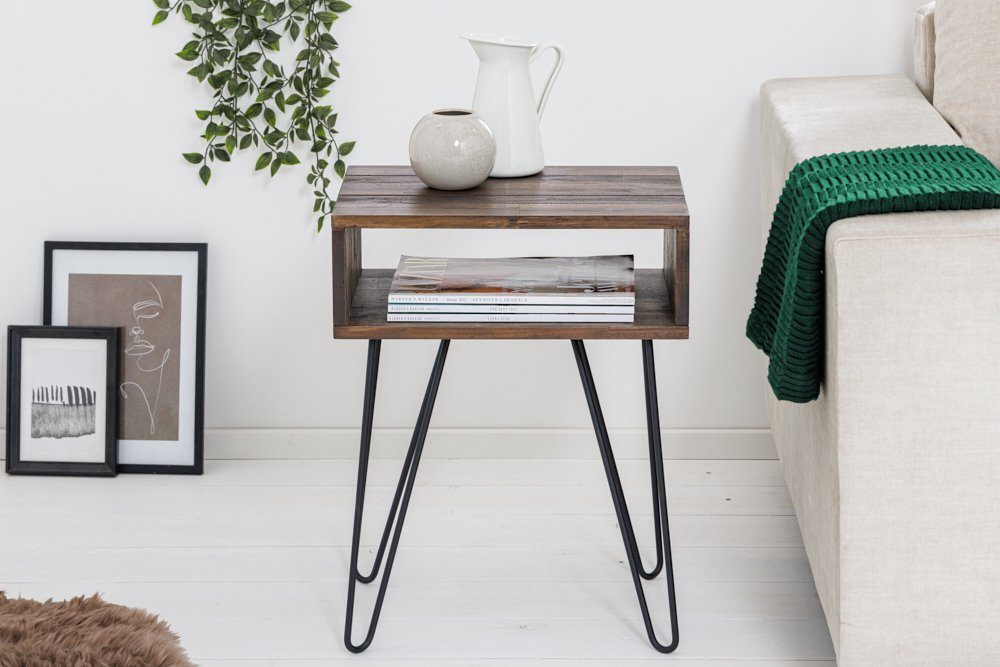 riess-ambiente Nachttisch SCORPION 40cm natur / schwarz (Einzelartikel, 1-St), Massivholz · Metall · Hairpin Legs · mit Fach · Retro · Akazie