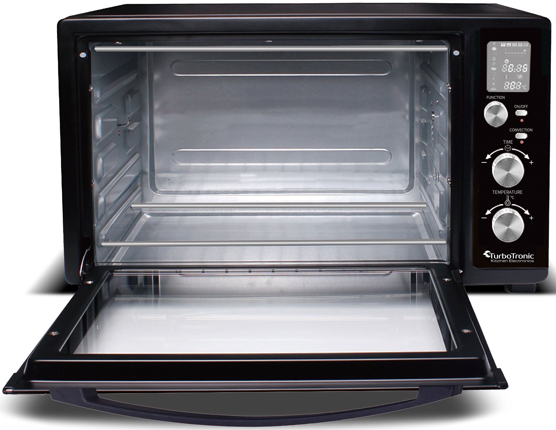 TurboTronic by Z-Line Minibackofen 45 L mit Umluft Drehspieß 2000W 2x Backblech Gitter Kompakt Elektro, Mini Tisch Backofen Camping Pizzaofen Digital