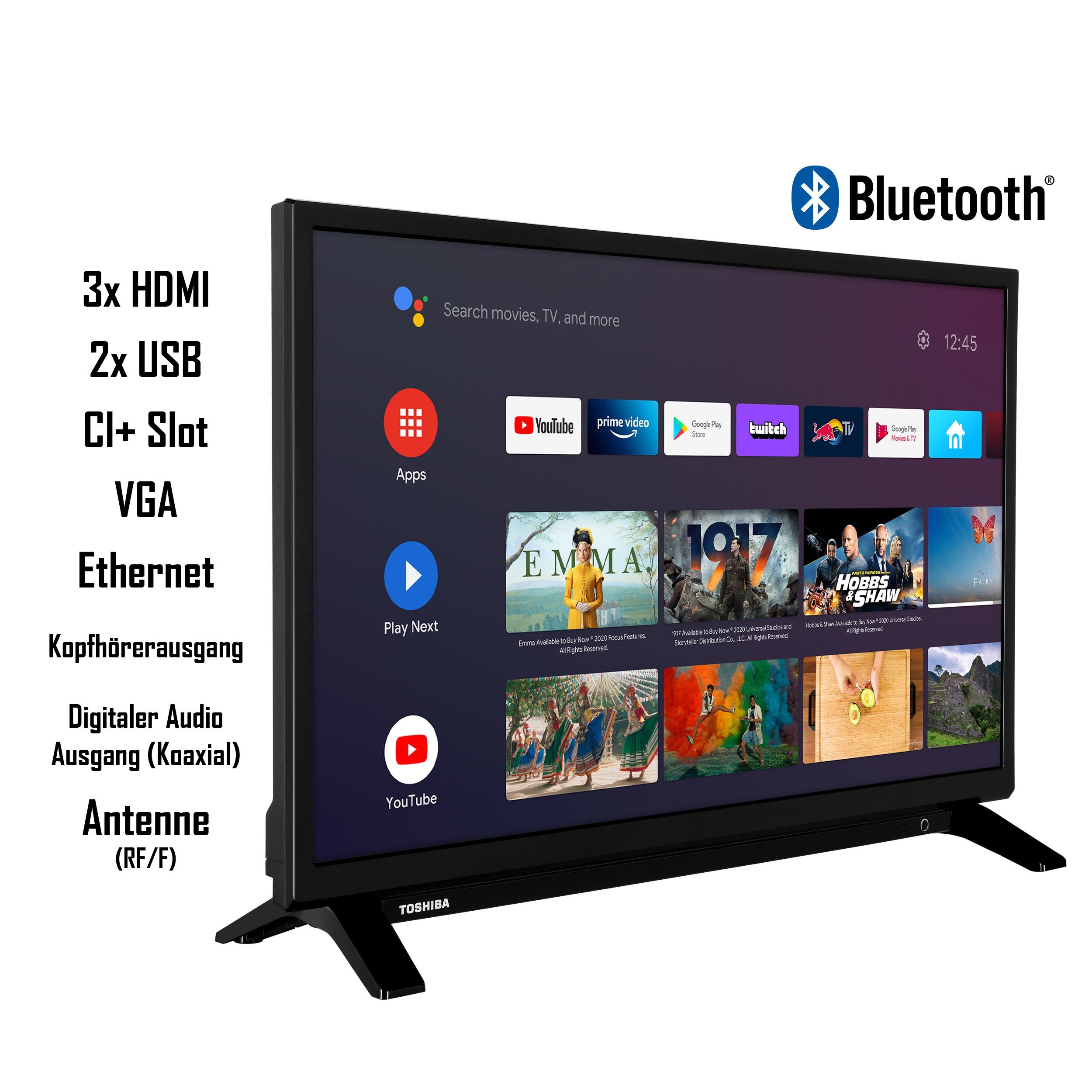 Toshiba 24WA2063DAX/2 LCD-LED Fernseher (60 cm/24 Zoll, HD-ready, Android TV, Triple-Tuner, Play Store, Google Assistant, Bluetooth)