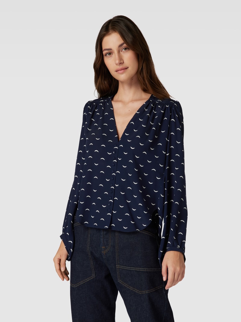 Hemdbluse mit Allover-Muster Modell 'TURIN' in marineblau