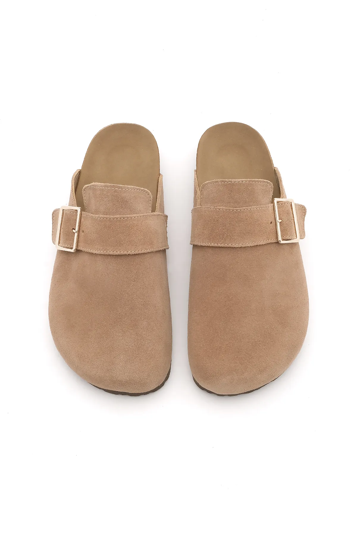 Marjin  Damen-Hausschuhe aus echtem Leder mit Eva-Sohle und geschlossener Schnalle vorne, Sumpa Camel Wildleder