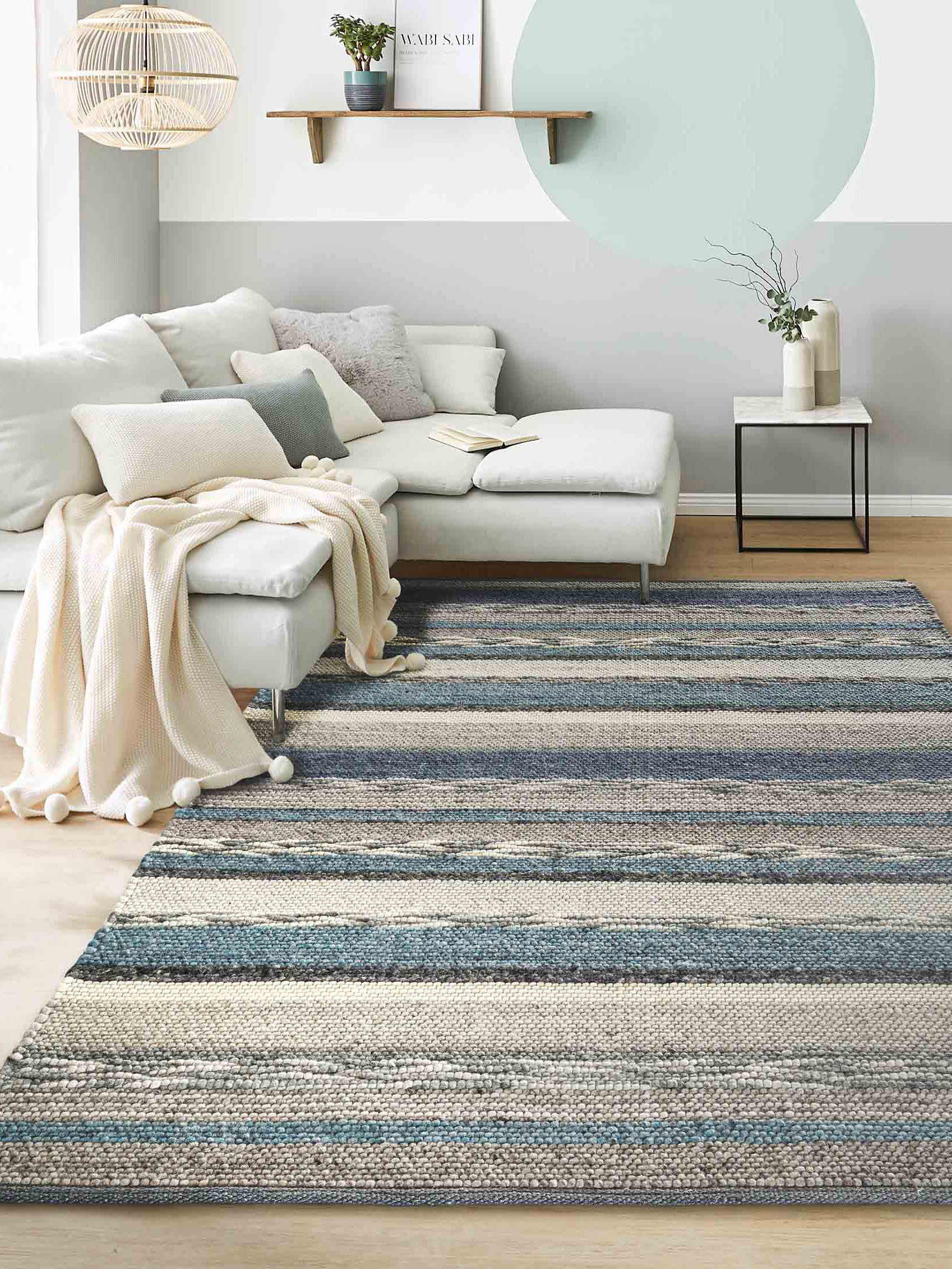 Bjerka Woll-Teppich, Blue Stripes