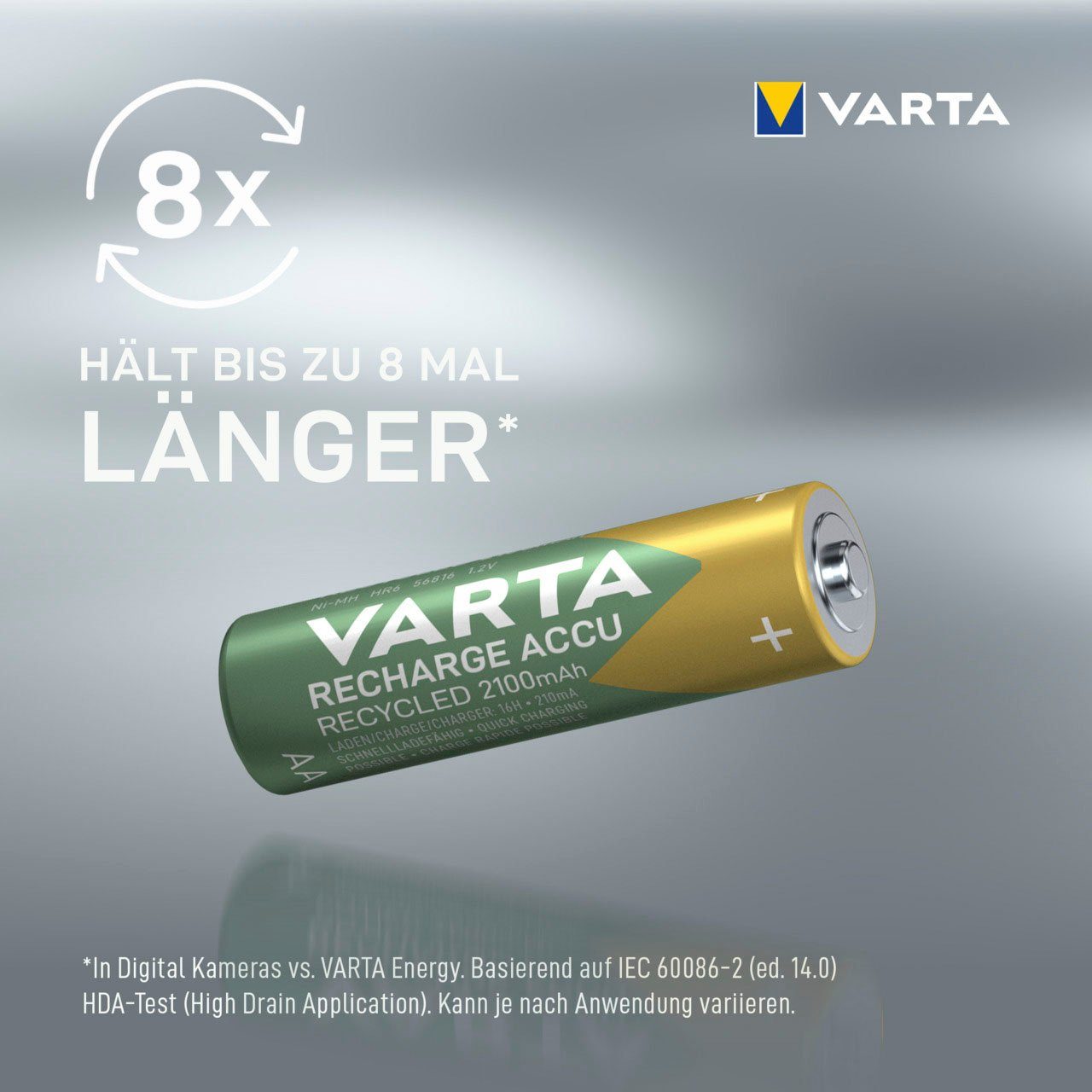 VARTA wiederaufladbare Akkus Akku Mignon 2100 mAh (1,2 V, 4 St), VARTA Recharge Accu Recycled wiederaufladbar