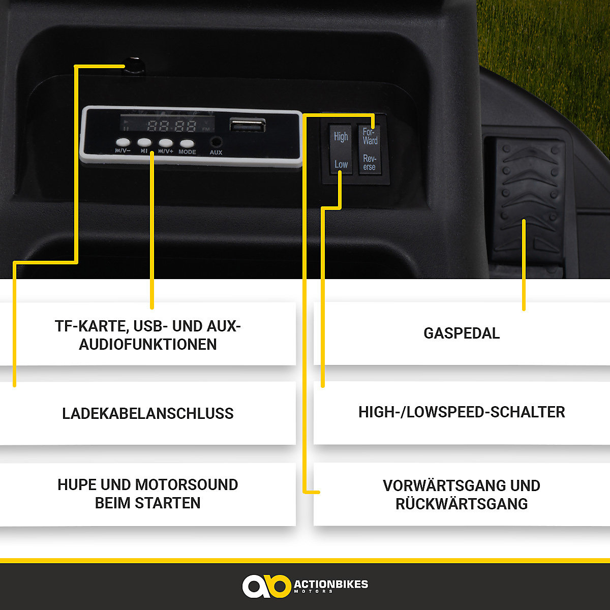 Kinder Elektroauto Kindertraktor mit Anhänger - TD925 - Staufach - Schaufel