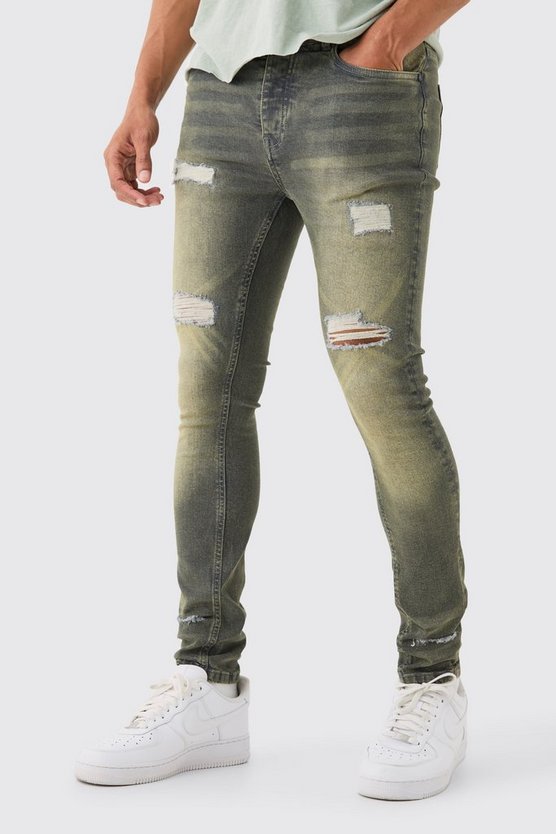 Zerrissene Super Skinny Stretch Jeans in Antik-Grau