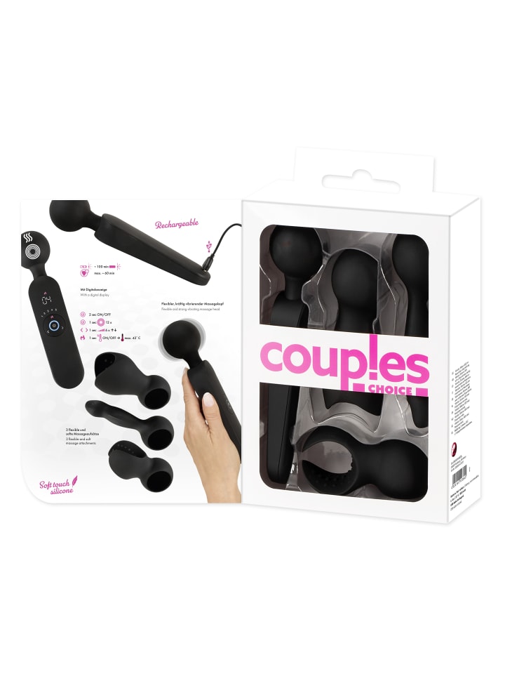 Couples Choice Massagestab wand vibrator with 3 Attachments in schwarz günstig kaufen 21,5 cm
