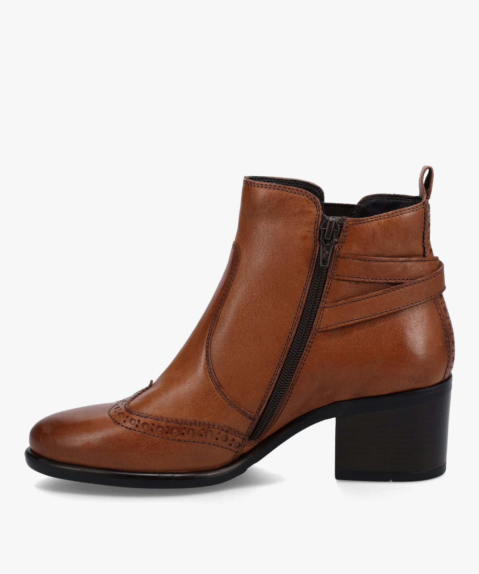 Boots femme à talon dessus cuir et bout golf camel | GEMO