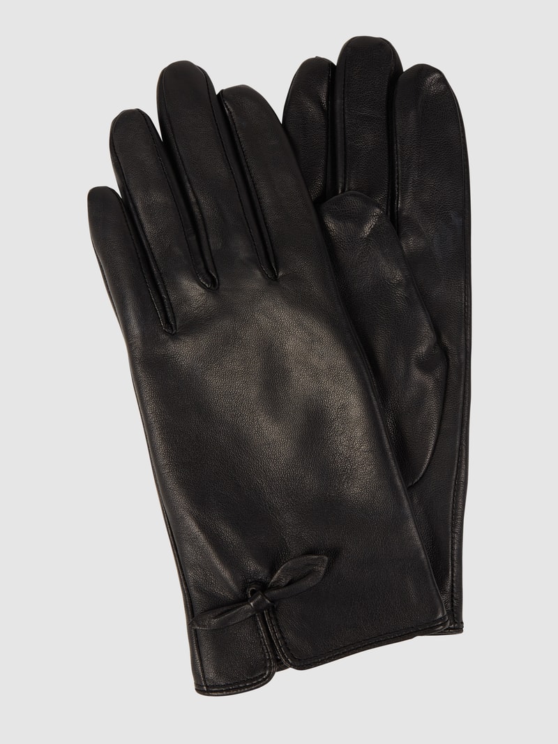 Lederhandschuhe mit Zierschleife in schwarz