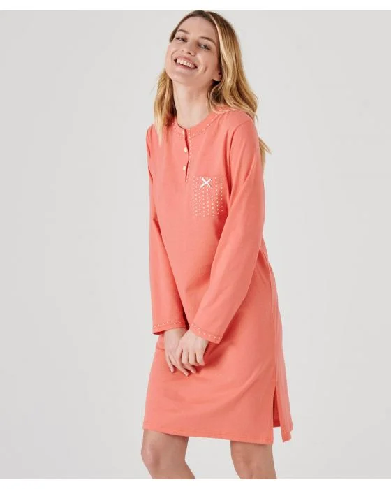 Chemise de nuit manches longues, maille jersey, 95 cm