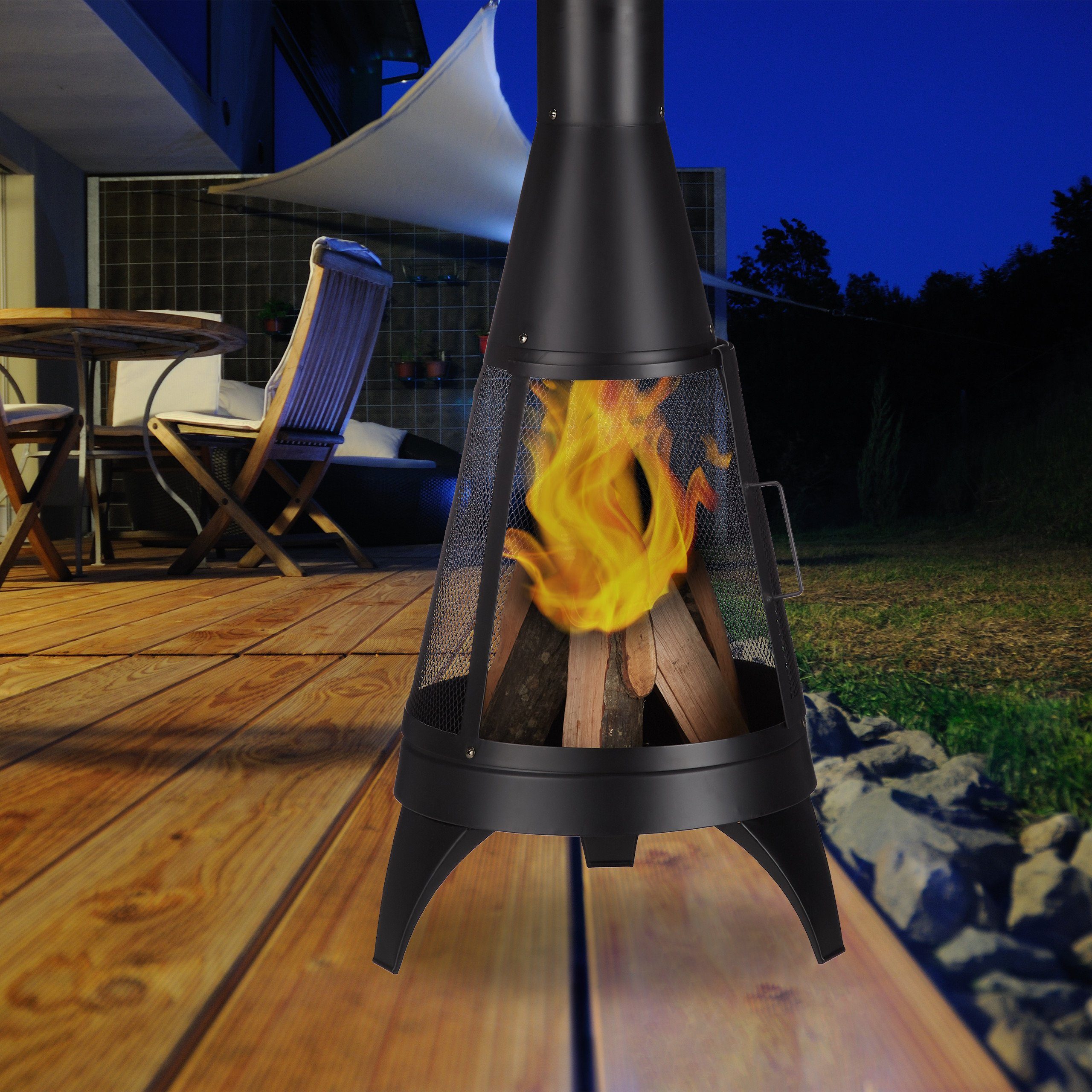 relaxdays Feuerkorb Terrassenofen offene Feuerkammer