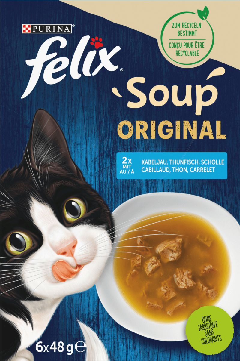 Nassfutter Katze mit Kabeljau, Thunfisch, Scholle, Soup Original, 288 g