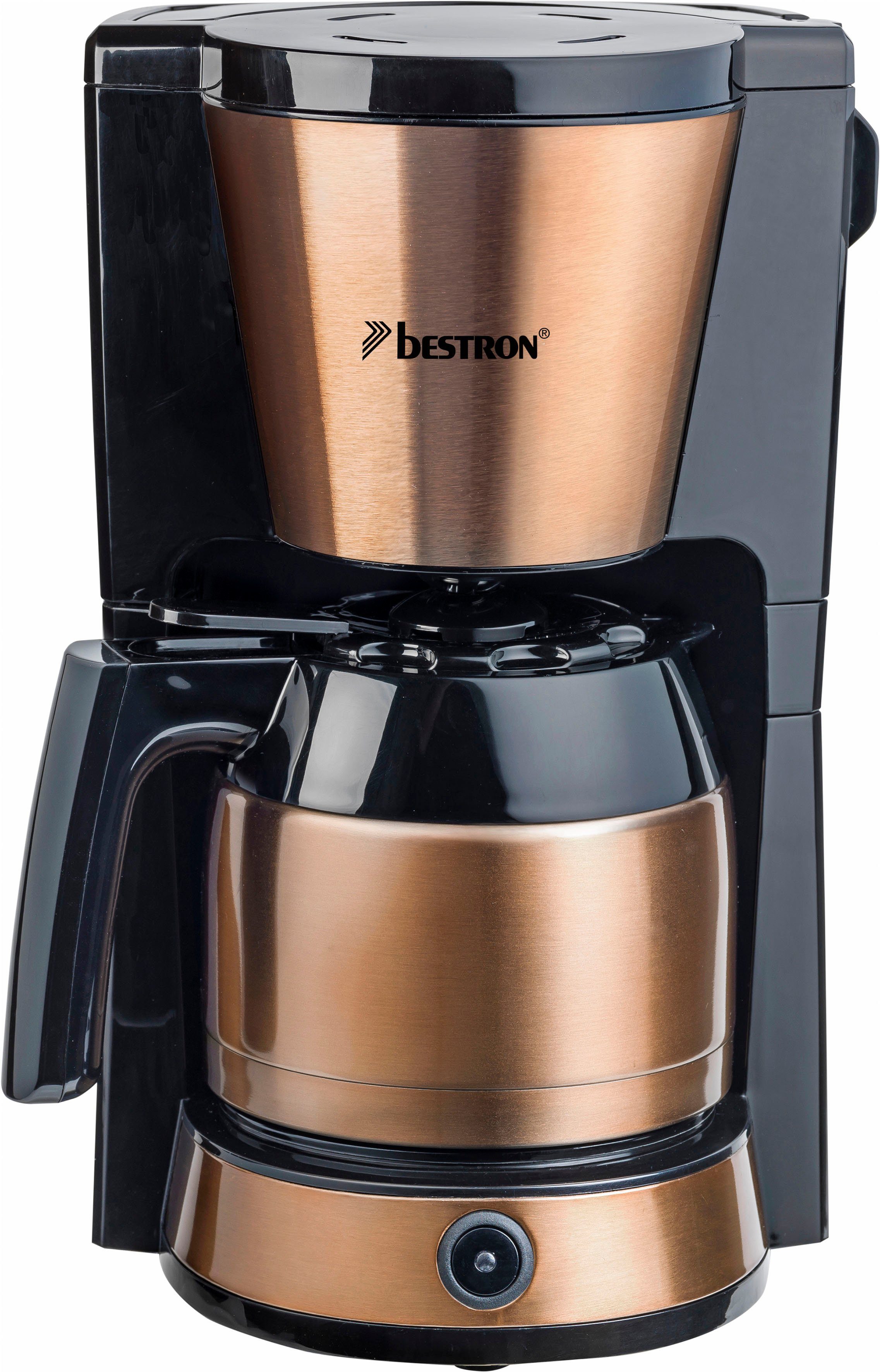 bestron Filterkaffeemaschine ACM1000CO, 1l Kaffeekanne, Papierfilter 1x4, mit Thermokanne, 8 Tassen, 900 W, Edelstahl in Kupfer -Optik