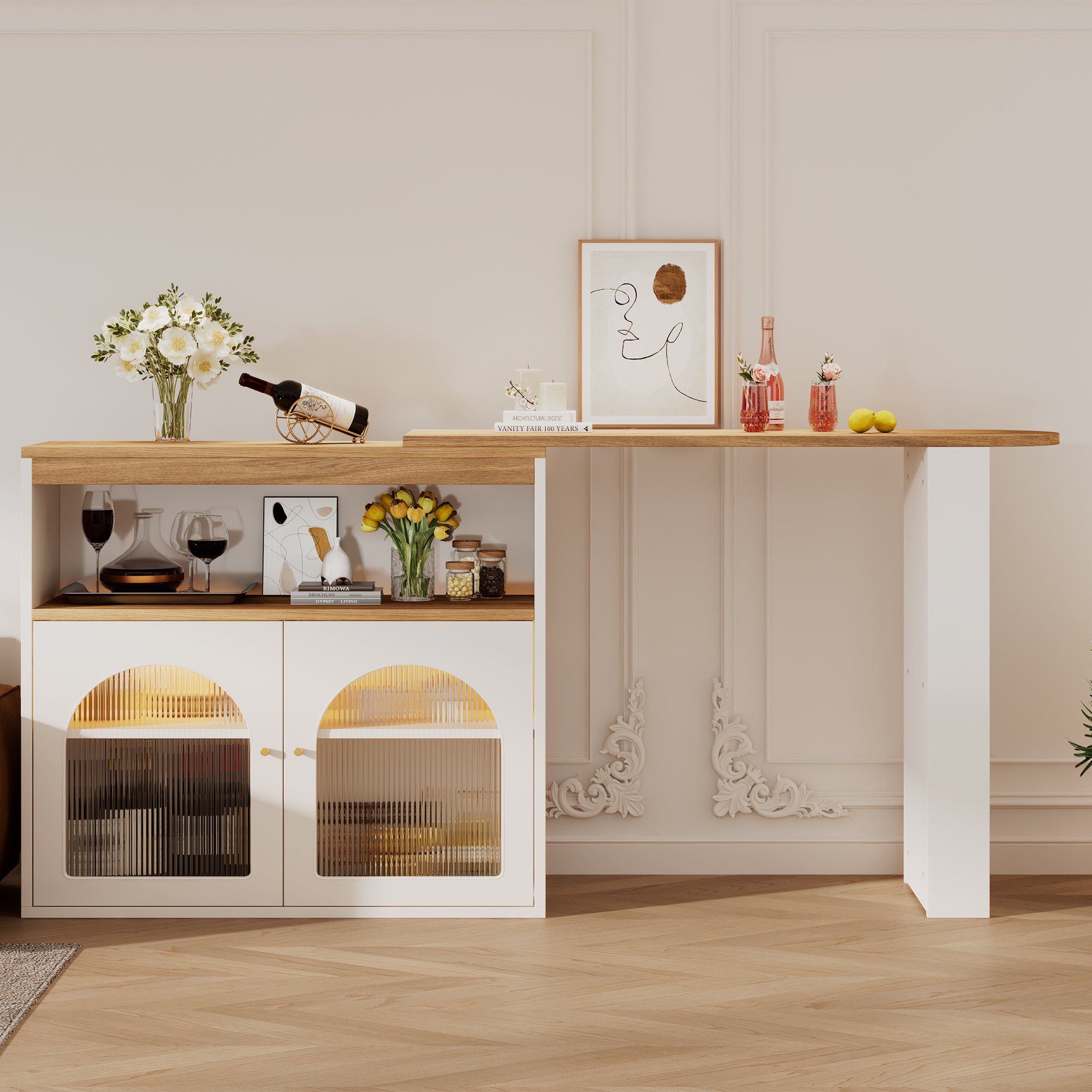 REDOM Bartisch Stehtisch Ausziehbarer Esstisch (Bunte LED-Lichtleisten Freie 360-Grad-Drehung, 1-St), mit Stauraum, für Esszimmer und Wohnzimmer