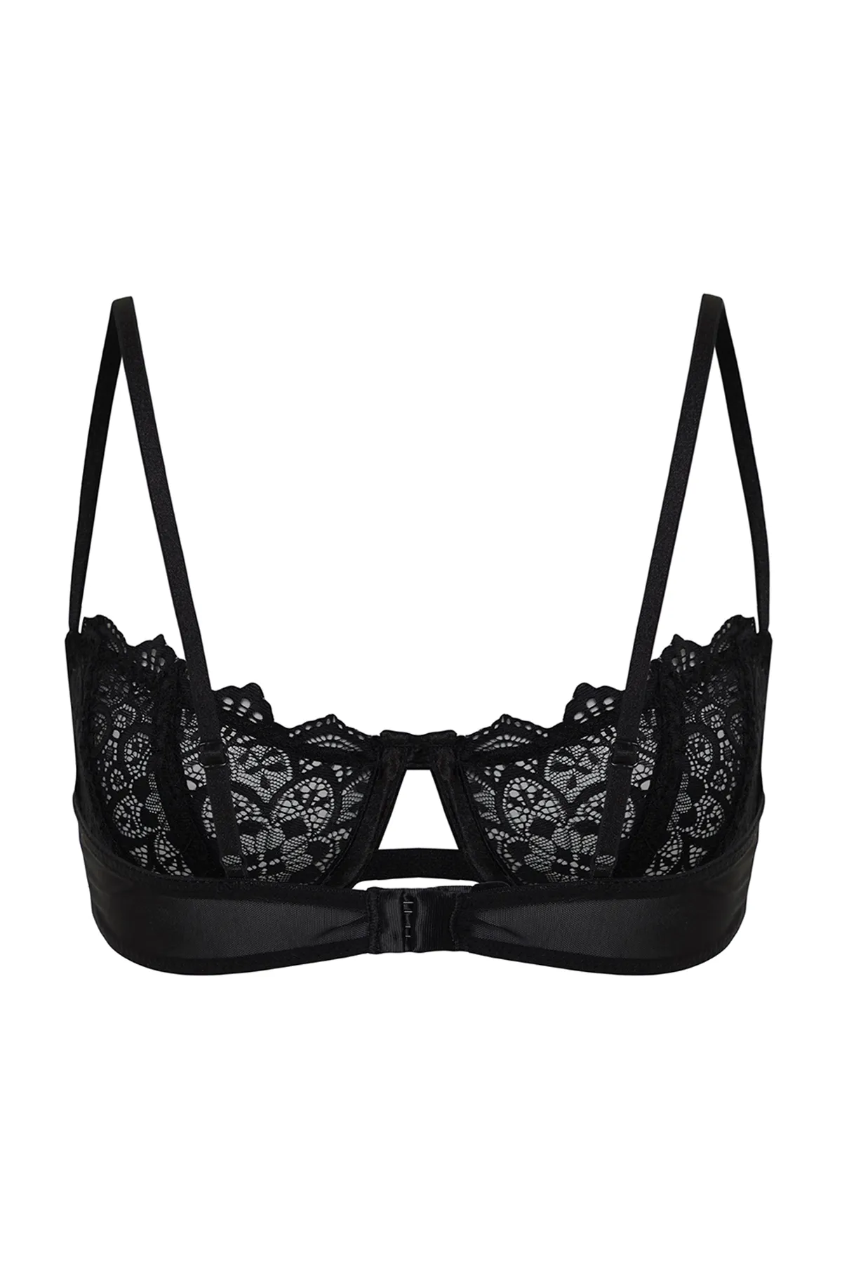 Trendyol Collection  Schwarzer, kappenloser Strick-BH mit Spitzen-Satin-Paspelierung und Seilträgern THMSS24SU00015