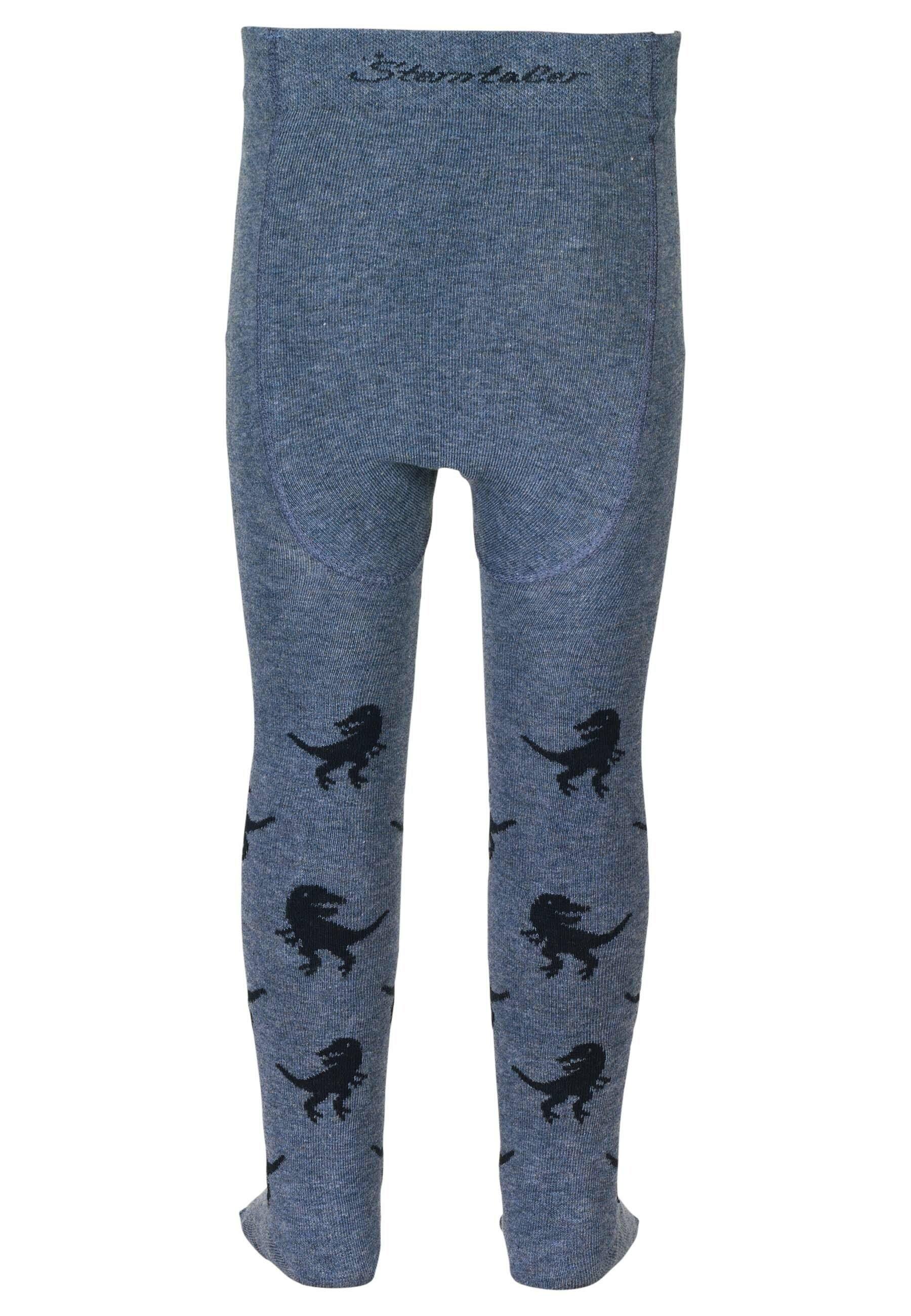 Strumpfhose T-Rex in Blau melange mit grauen Dinos