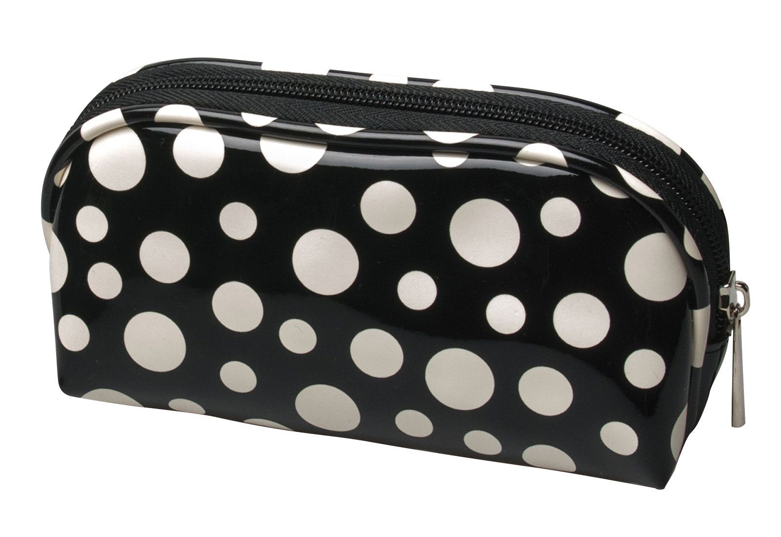 Koskaderm Kosmetikkoffer Schminktasche, schwarz mit punkten Lackoptik 16 x 11 cm Kulturtasche, Kosmetex Kosmetiktasche