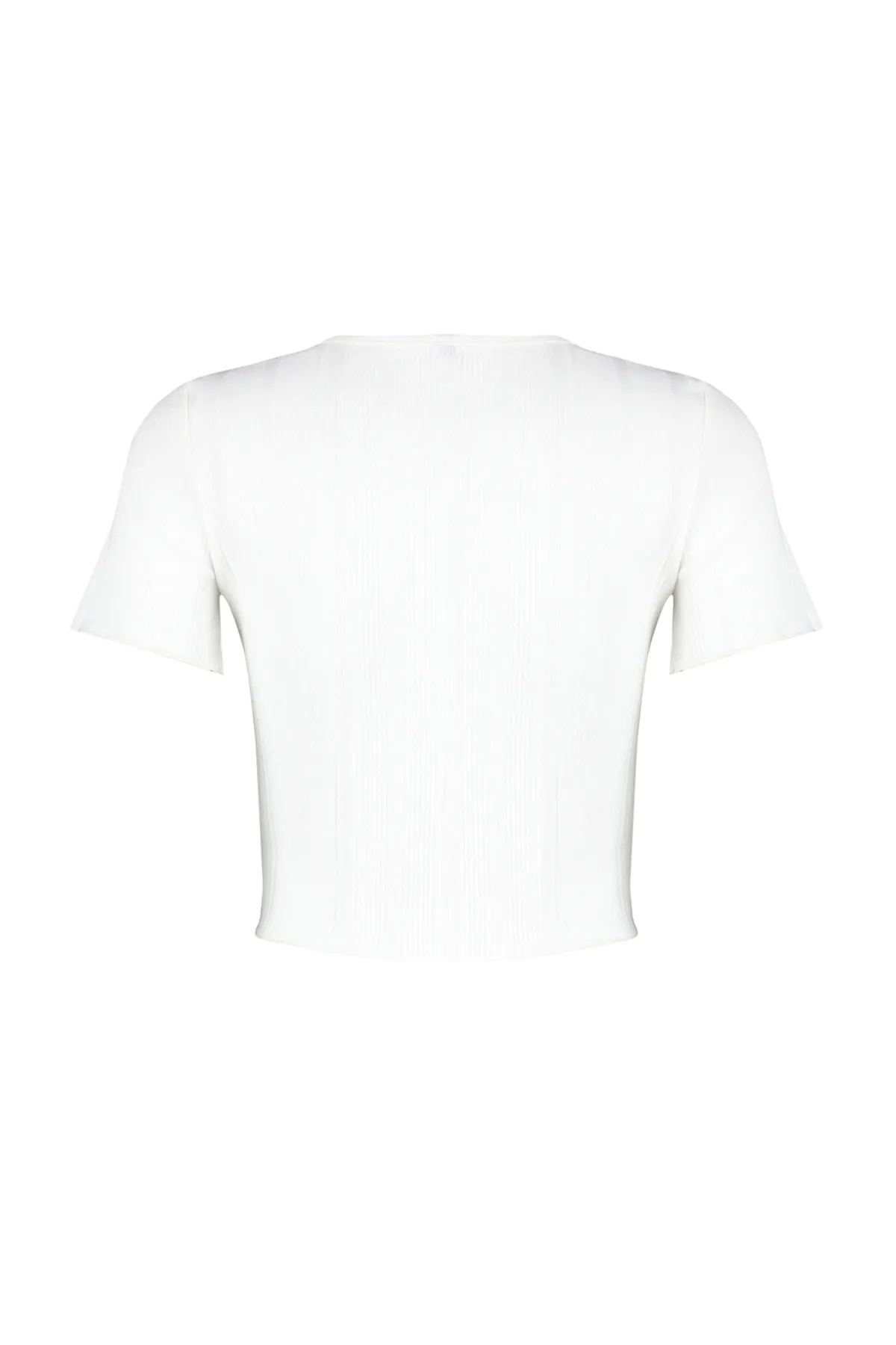 Trendyol Collection  Ecrufarbene, gerippte, flexible Strickbluse mit Knopfleiste und Poolkragen TWOSS24BZ00364