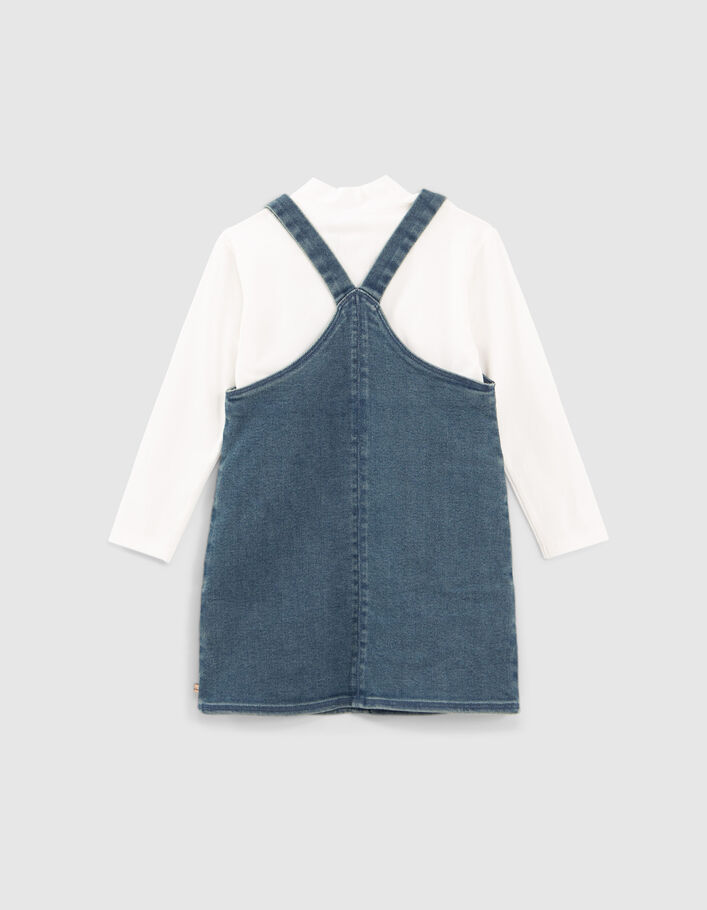 Robe 2-en-1 en jean bleu et T-shirt à col brodé fille