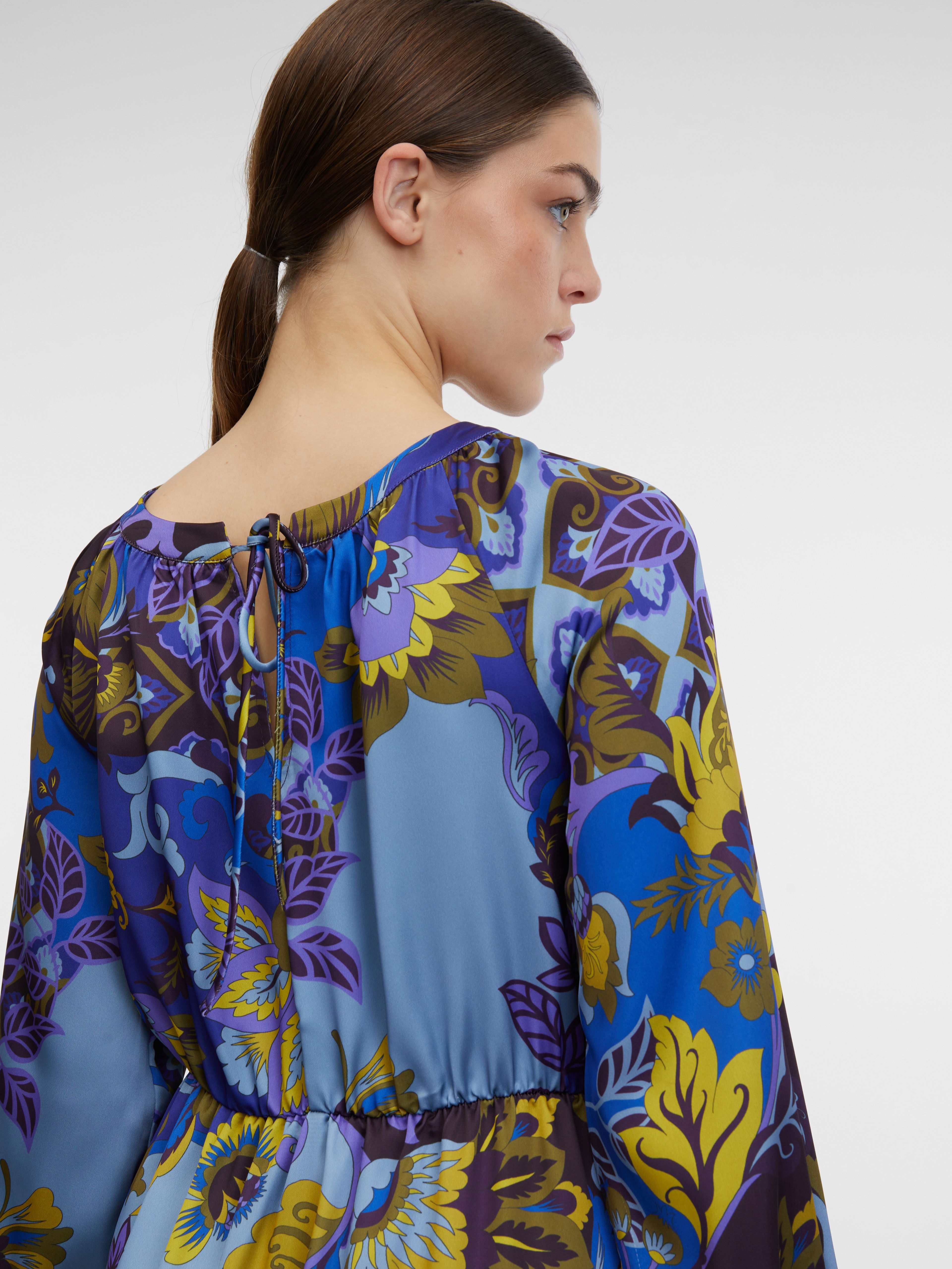Blaues gemustertes Damen-Satin-Midikleid ORSAY