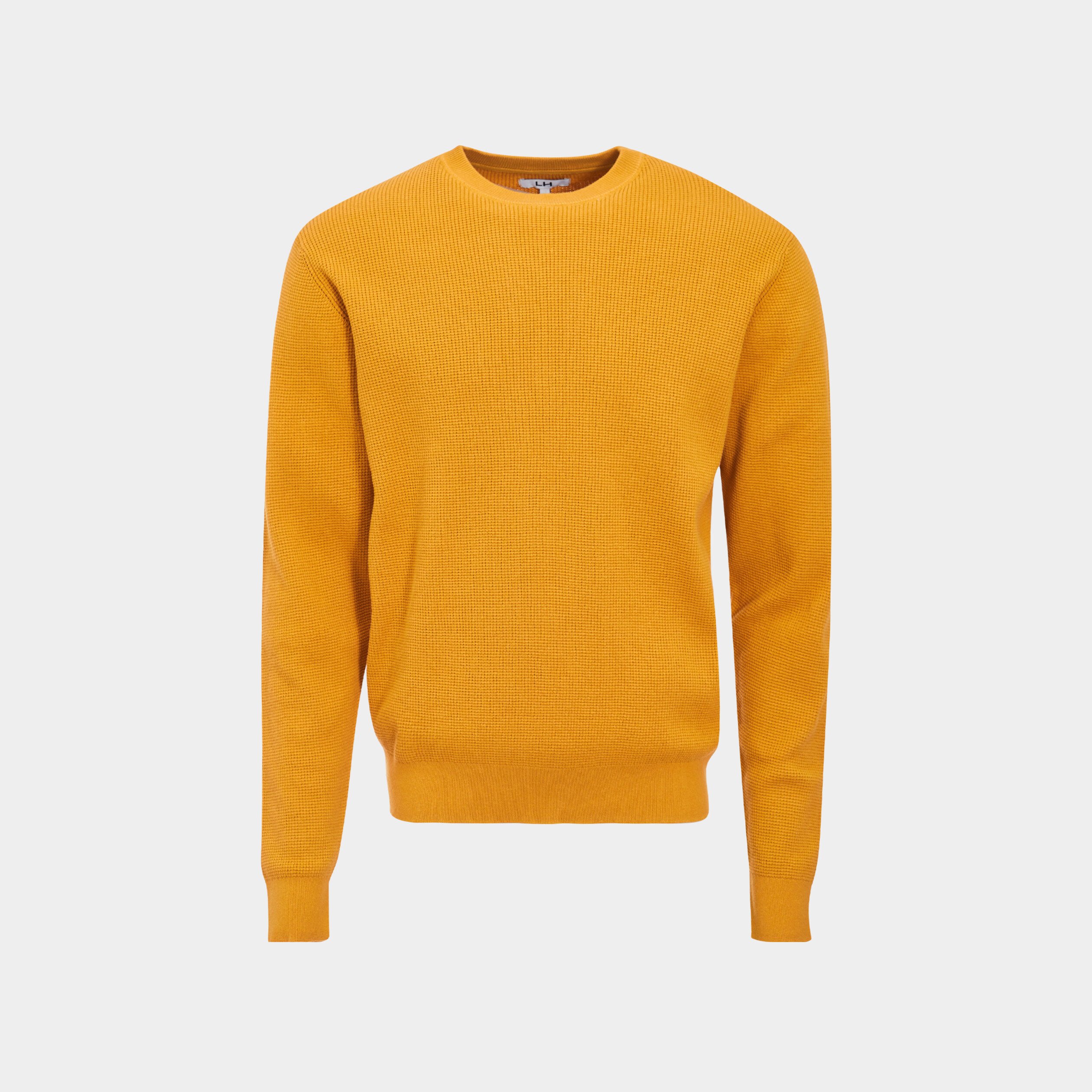Pull avec col rond à relief jaune moutarde homme | La Halle