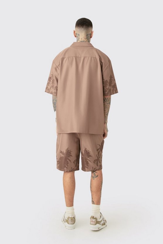 Tall kastiges Oversize Hemd & Shorts mit Palmen-Saum