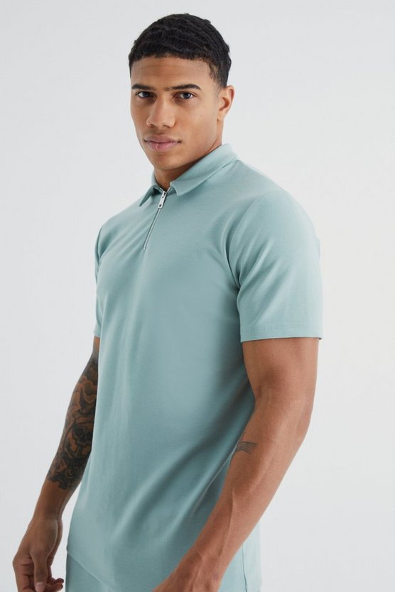 Kurzärmliges Slim-Fit Poloshirt mit 1/4 Reißverschluss