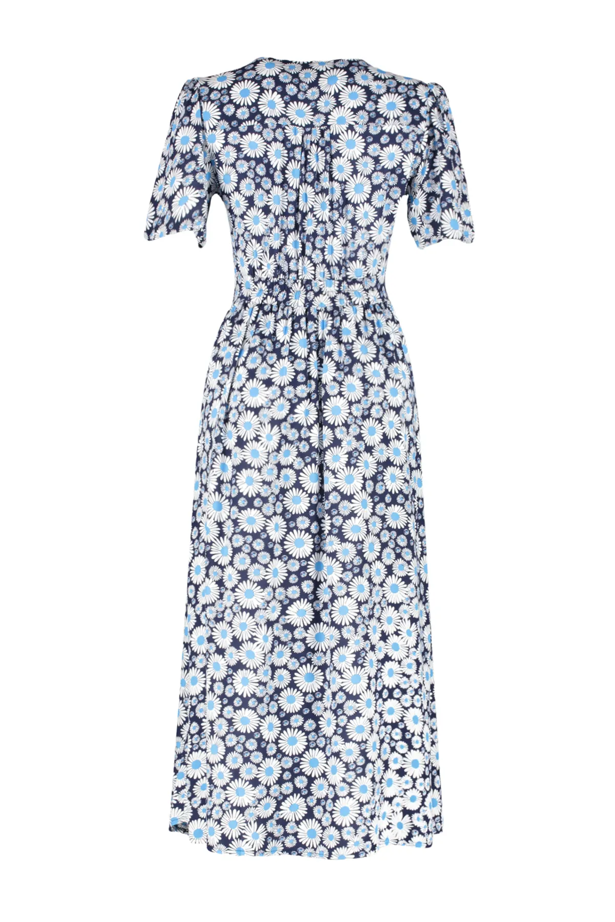 Trendyol Collection  Blaues, gewebtes Midi-Hemdkleid mit Blumenmuster und V-Ausschnitt TWOSS24EL00518