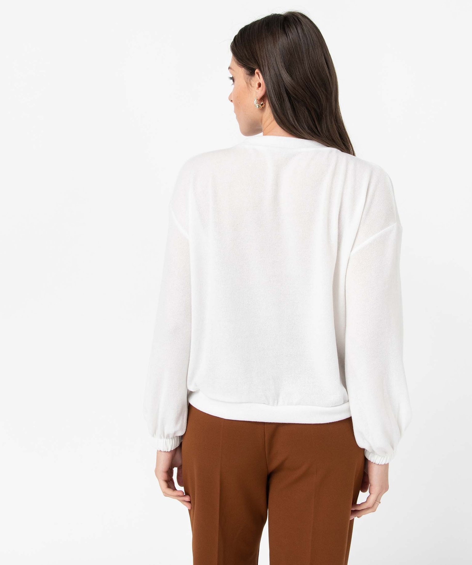 Pull femme à col V en maille pailletée ecru | GEMO