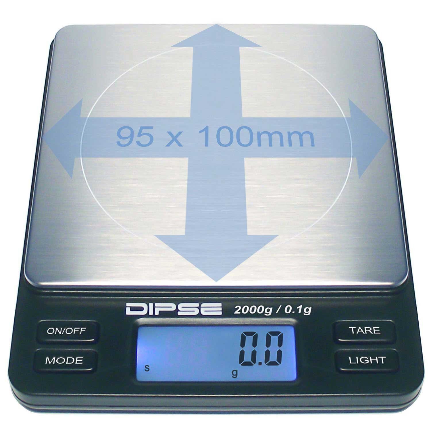 Dipse Küchenwaage TP-2000 Digitalwaage mit Auflösung 0,1 und Wiegelast von 2000g
