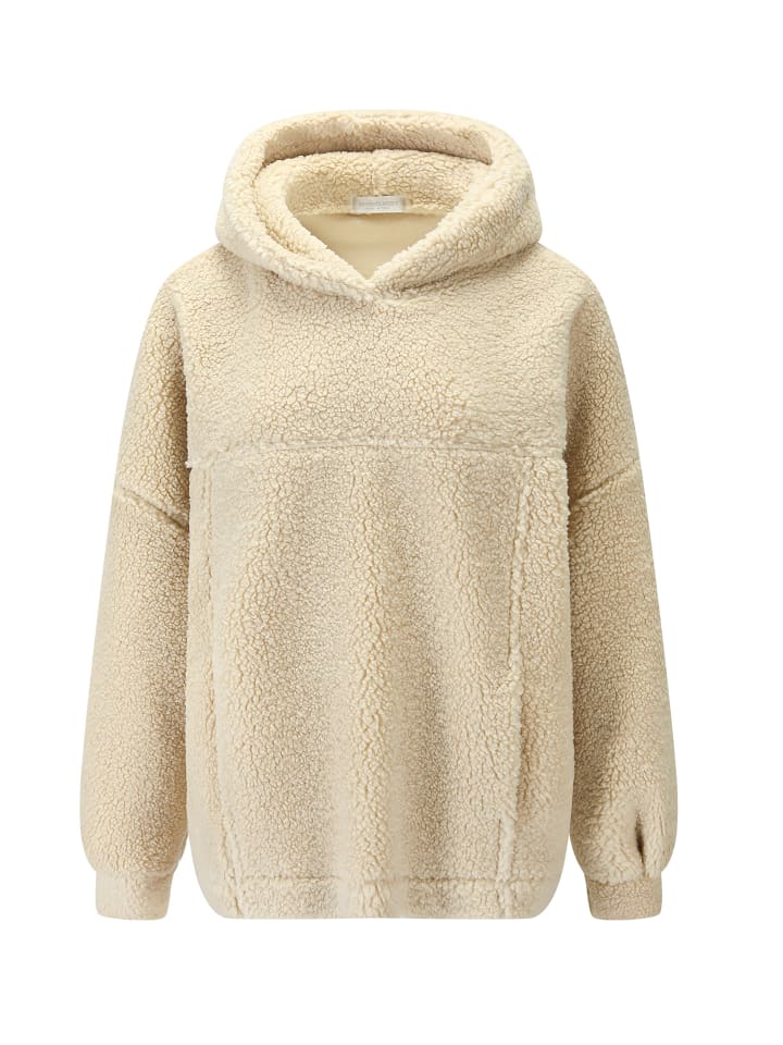 SASSYCLASSY Oversize Teddy Pullover mit Kapuze in Hellbeige günstig kaufen S