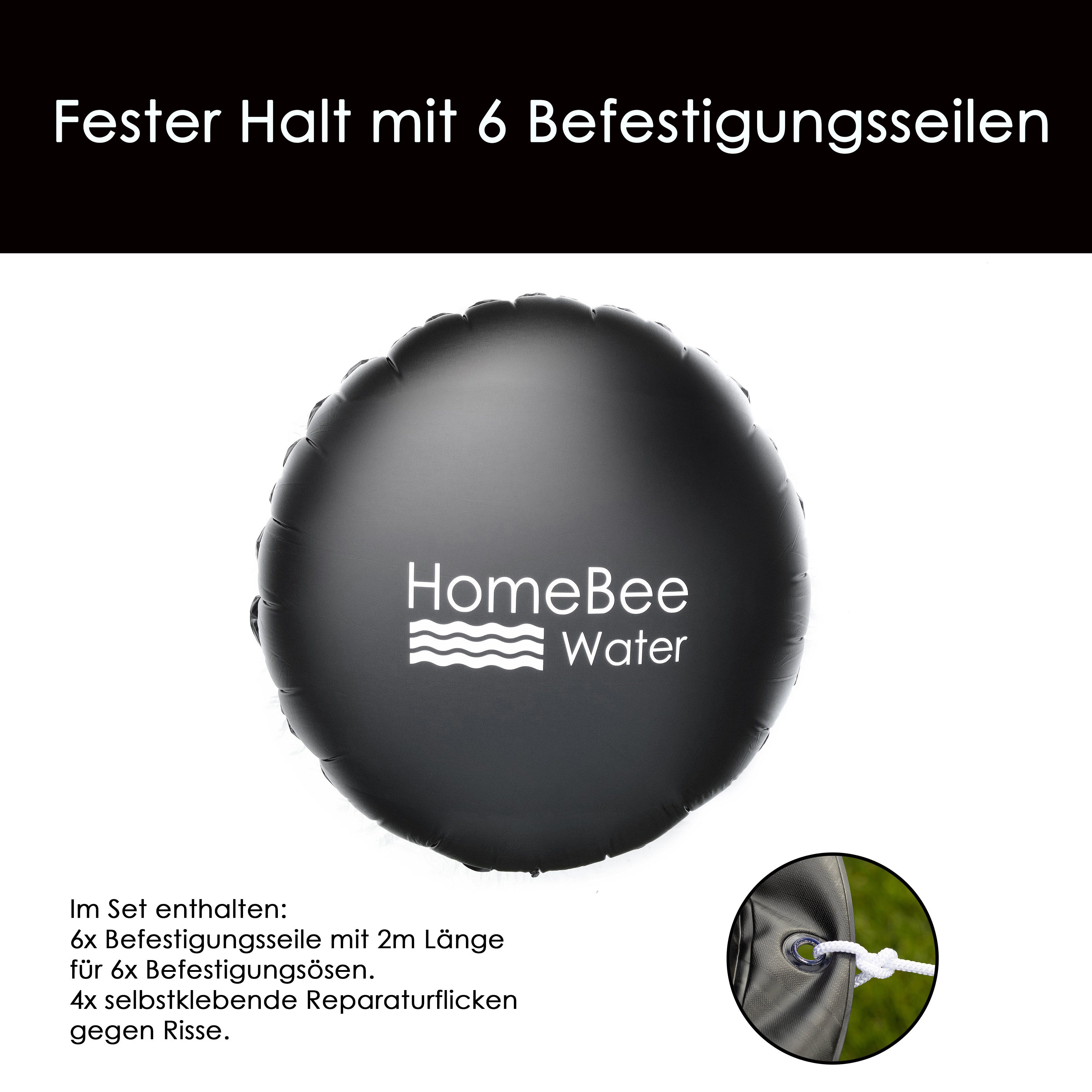 HomeBee Pool-Abdeckplane Poolkissen Winter XXL (3 Meter Durchmesser) (Komplettset inkl. Zubehör, 1-St., inkl. 6 Befestigungskordeln und Reparaturflicken), Langlebiges und starkes PVC Material