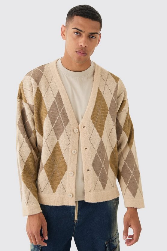 Kastiger karierter Oversize Jacquard-Cardigan