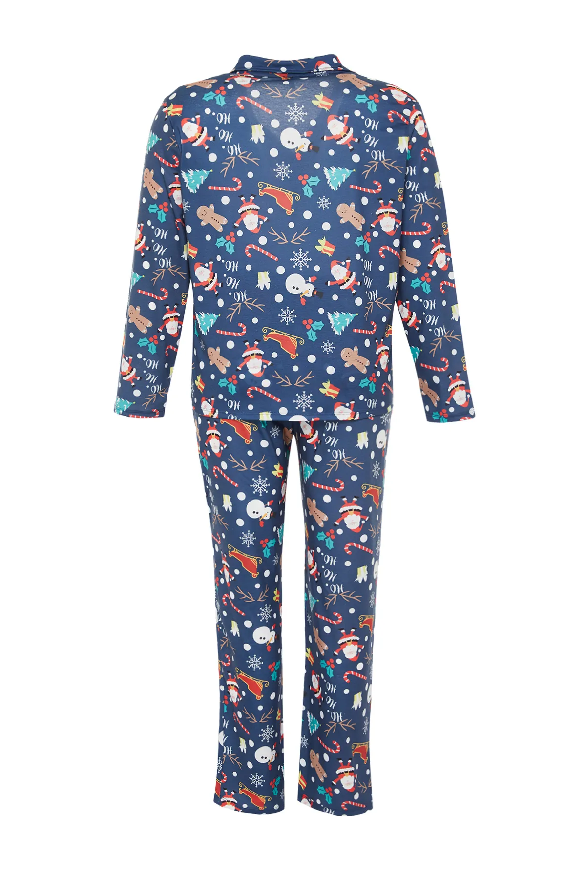 Trendyol Curve  Marineblaues Pyjama-Set aus Strick mit Weihnachtsmotiv TBBAW24AI00024