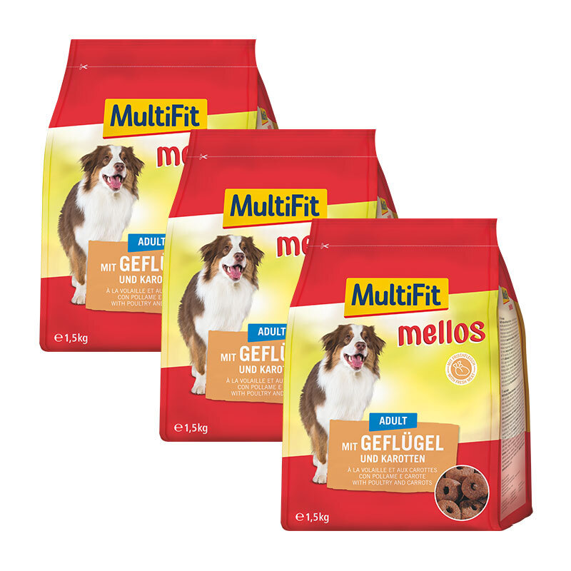 MultiFit Hundetrockenfutter MultiFit Mellos 3x1,5kg Geflügel und Karotten