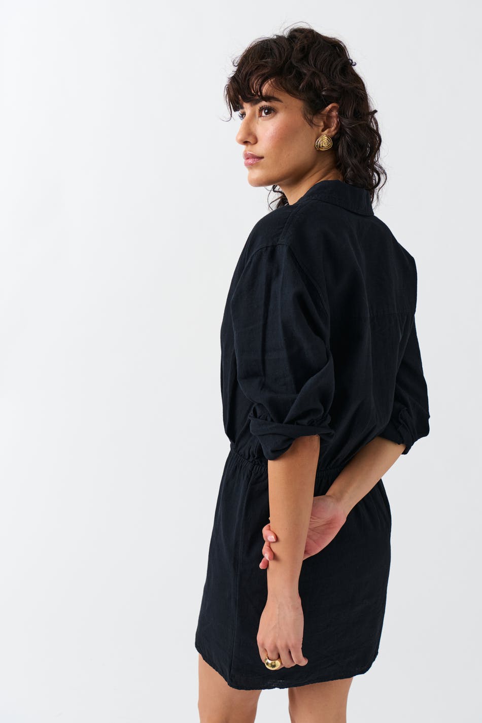 Linen blend shirt dress