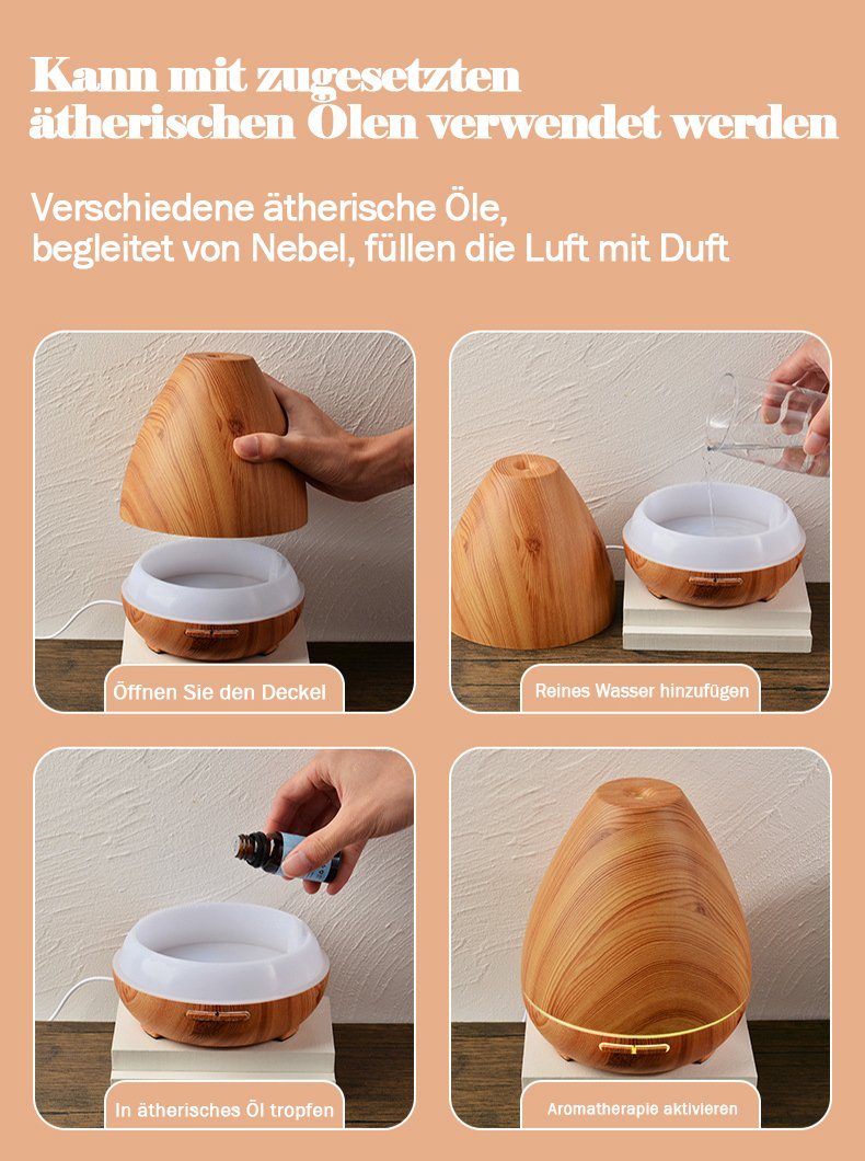 KUGI Luftbefeuchter Aroma Diffuser für Duftöle LED-Licht Humidifier Raumbefeuchter 400ml, elektrische Duftlampe Holzdesign Aromatherapie Stille Luftbefeuchtung