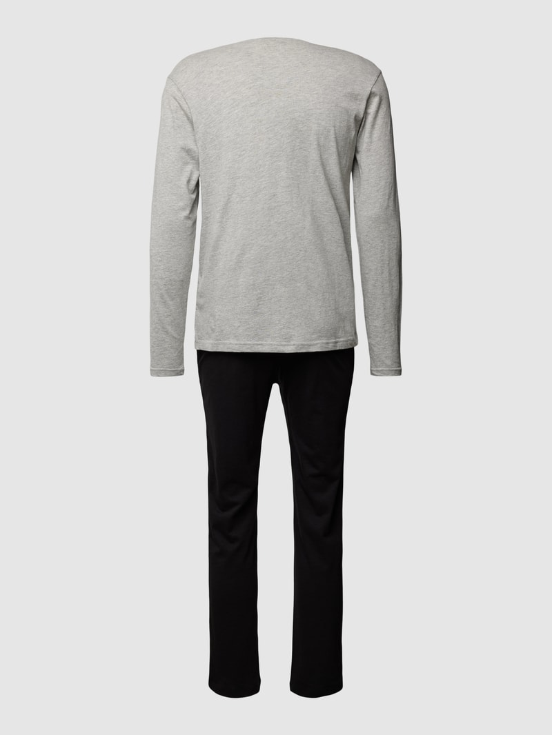Pyjama mit Label-Print Modell 'BASIC' in mittelgrau meliert